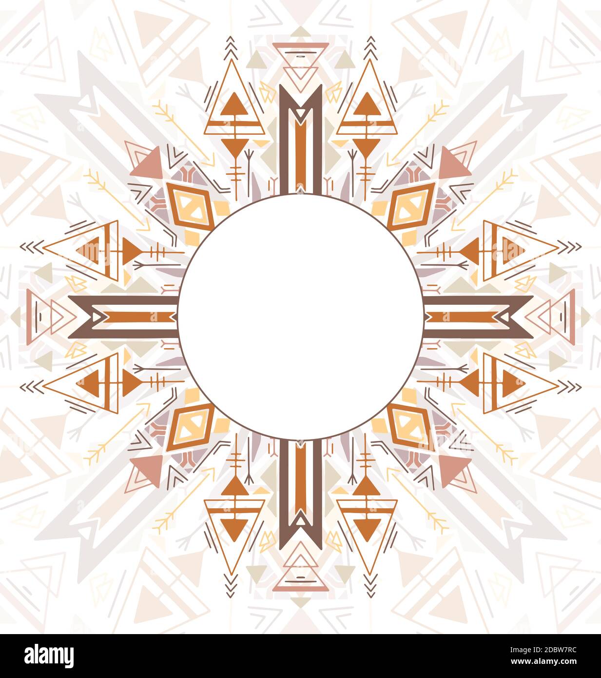 Vertical card with tribal geometric mandala and place for text. Color native ornament on white background. Mystical pattern. Vector colorful folk temp Stock Vector