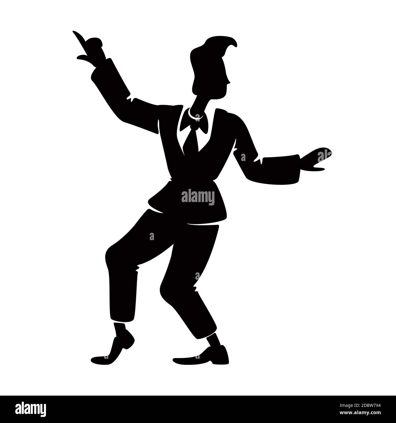 Stylish boogie woogie male dancer black silhouette vector illustration.  Person in rock n roll pose. Rockabilly style guy on dance floor 2d cartoon  cha Stock Photo - Alamy