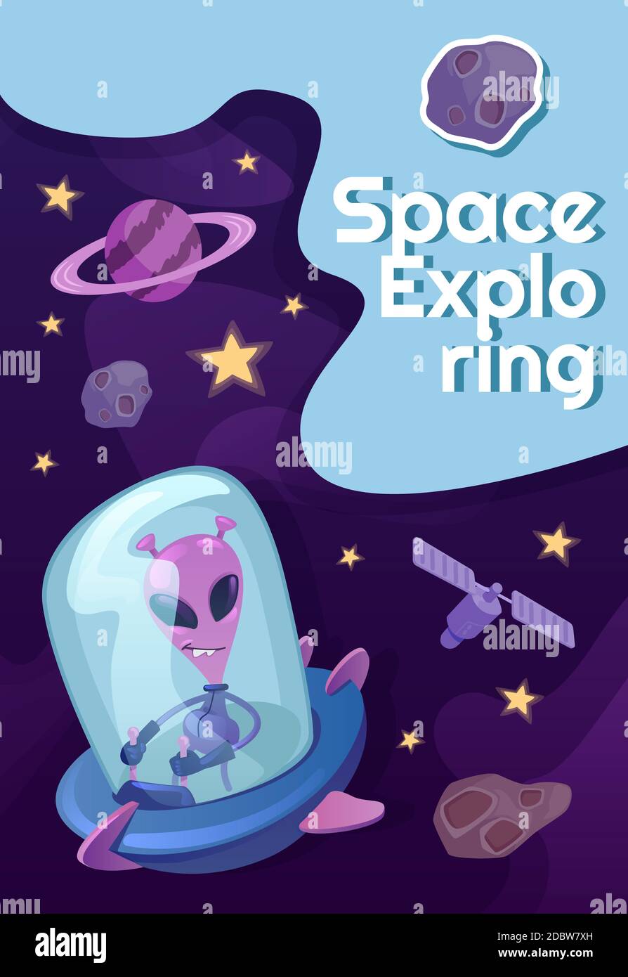Space exploring poster flat vector template. Alien in spaceship, martian in flying saucer. Brochure, booklet one page concept design with cartoon char Stock Photo - Alamy Space exploring poster flat vector template. Alien in spaceship, martian in flying saucer. Brochure, booklet one page concept design with cartoon char Stock Photo - Alamy