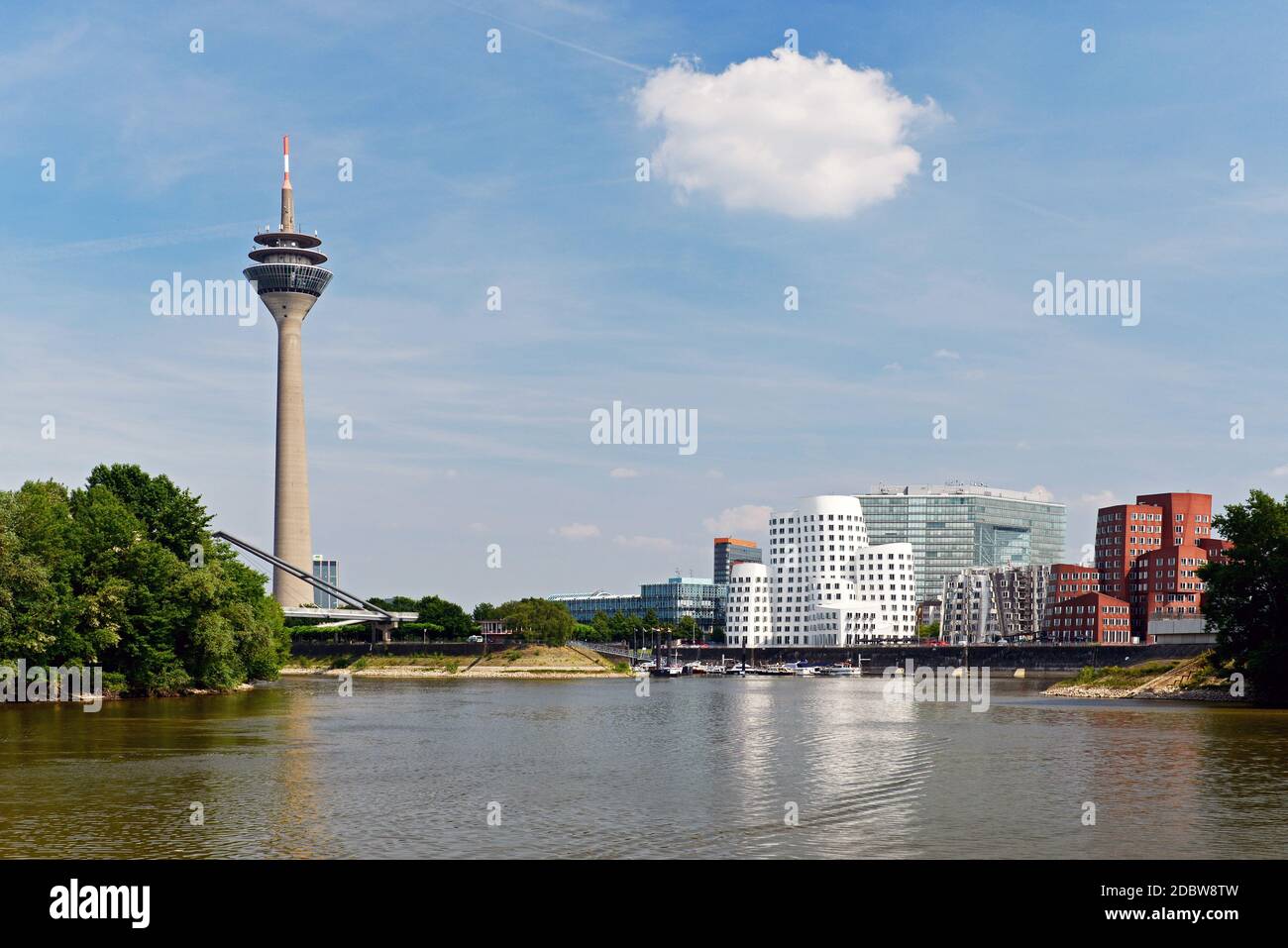 DÃ¼sseldorf media port with Gehry buildings and television tower Stock Photo