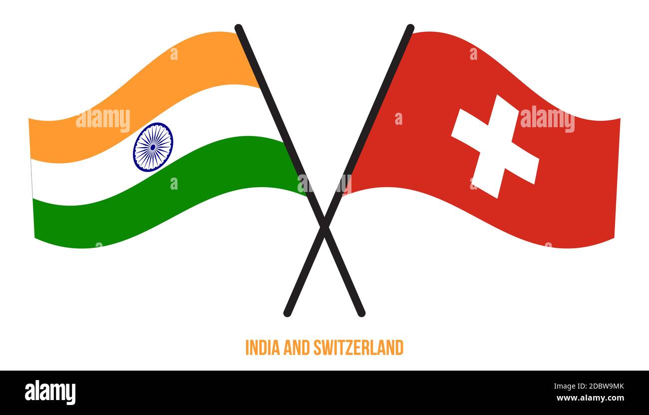 India and Switzerland Flags Crossed And Waving Flat Style. Official ...