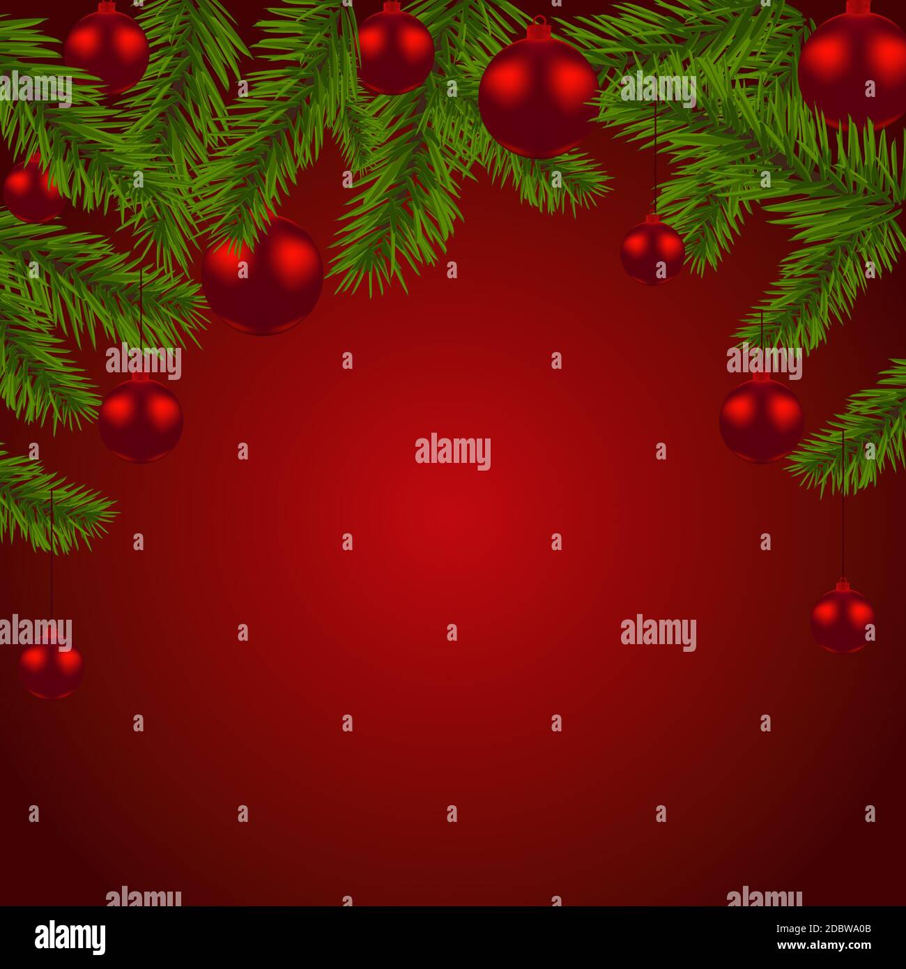 Green fir branches with red balls. Christmas decorations. Christmas ...
