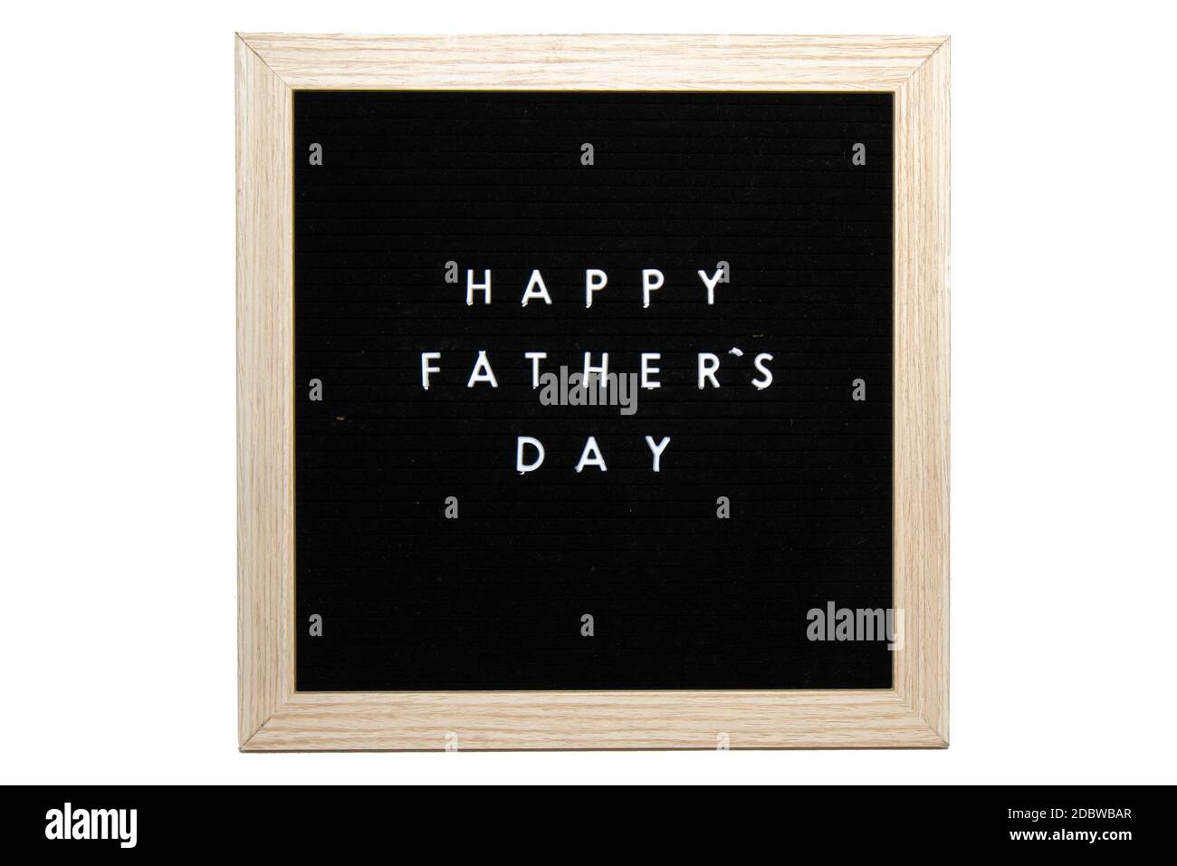A Black Sign With a Birch Frame That Says Happy Fathers Day in White Letters on a Pure White Background Stock Photo