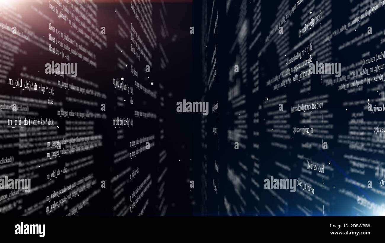 Abstract digital program code in blocks on a black background Stock ...