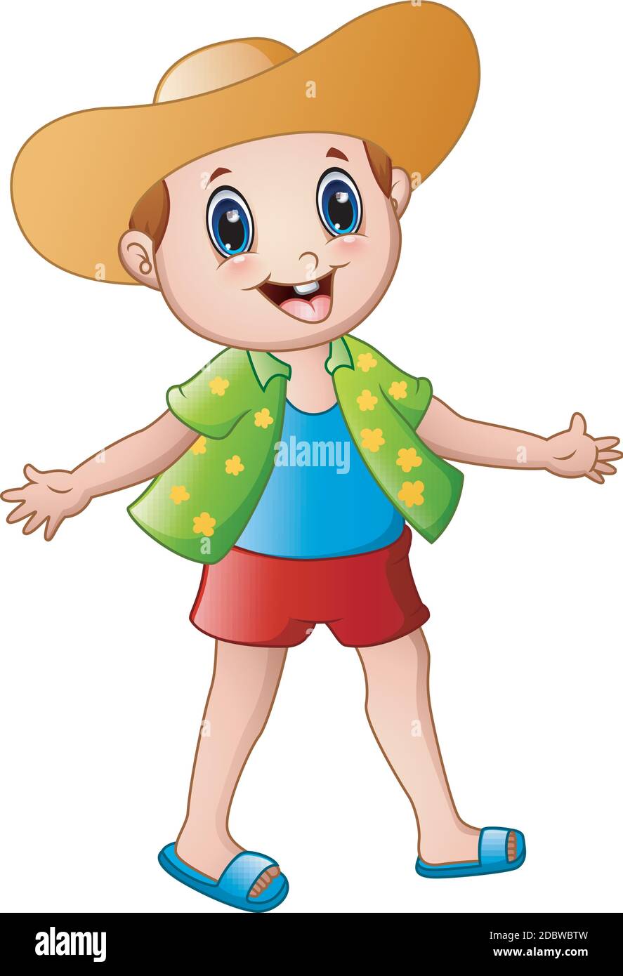 Vector illustration of Happy boy cartoon with summer clothes and a hat  Stock Vector Image & Art - Alamy
