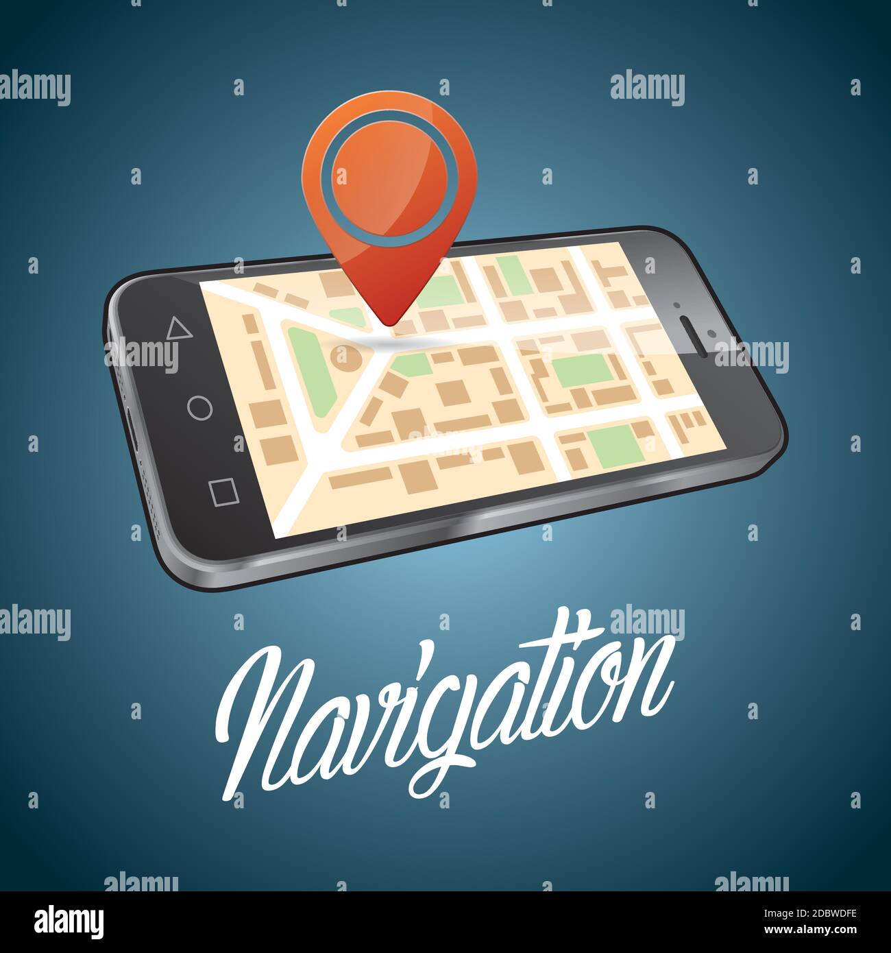 Smartphone Device Design Poster with digital object and word navigation vector illustration Stock Vector