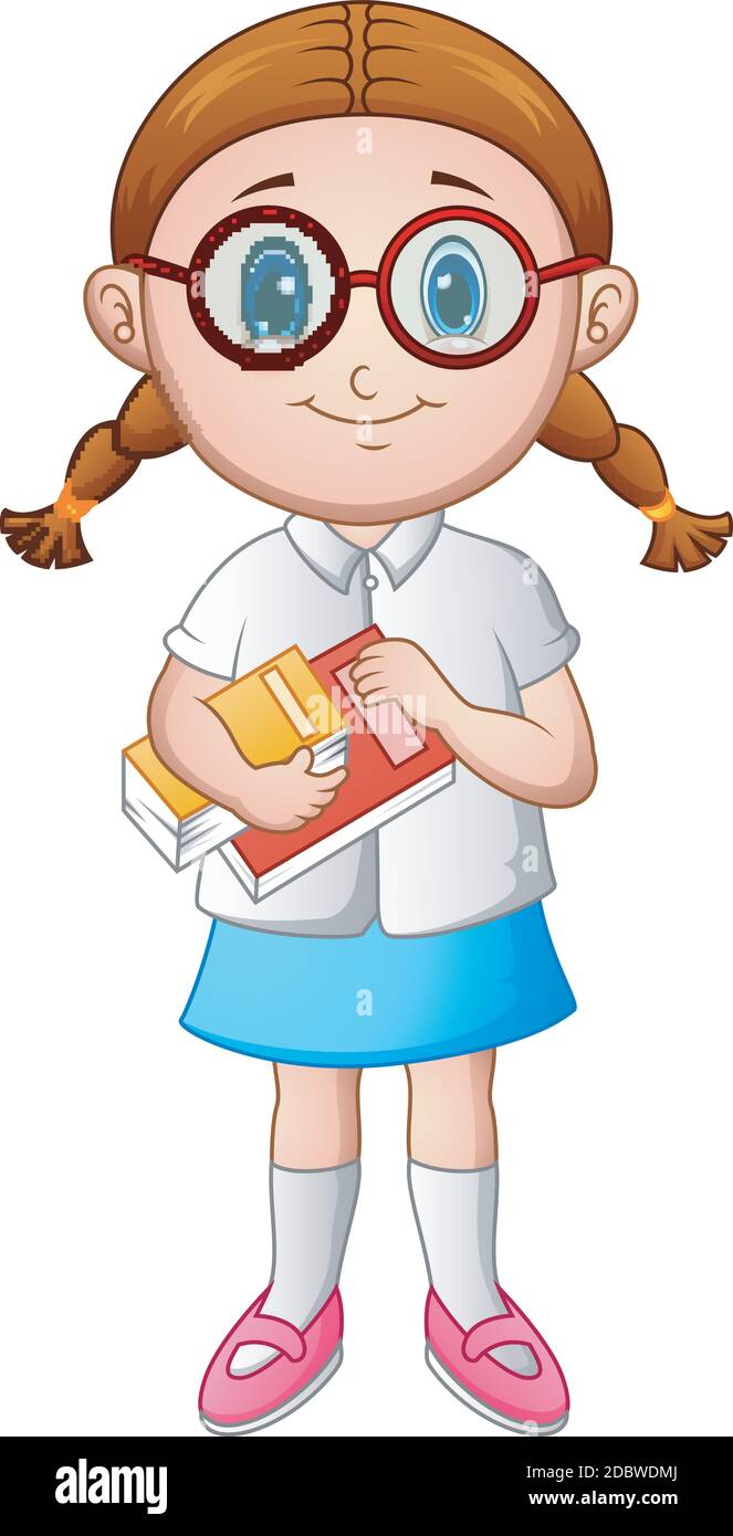 Vector illustration of School girl with holding a book Stock Vector ...