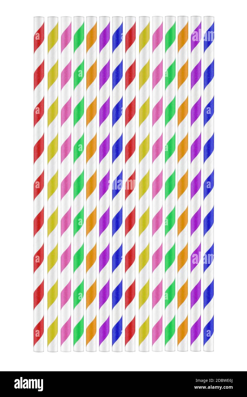 A set of colored paper drinking straws on white with clipping path Stock Photo