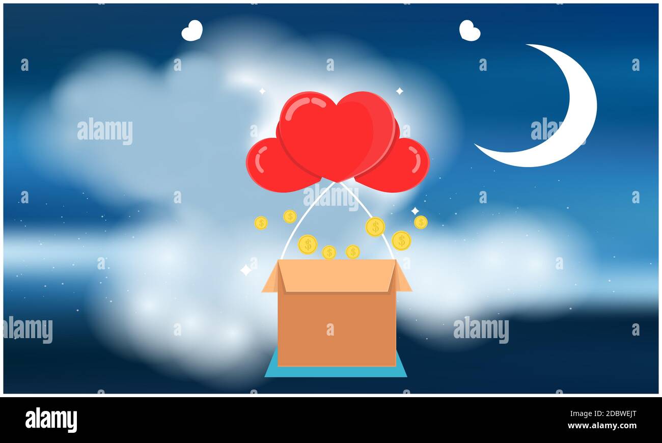 hearts are flying out of the box in the sky Stock Photo - Alamy