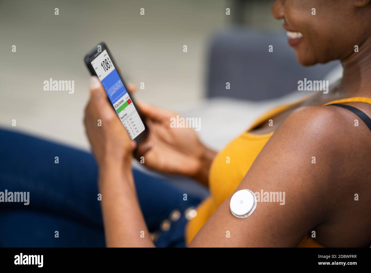 Continuous Glucose Monitor Blood Sugar Test Smart Phone App Stock Photo