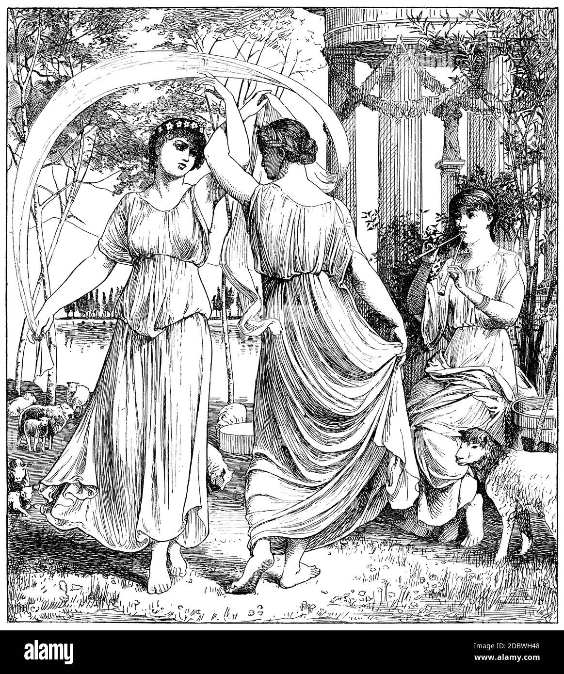 A dance of Sheperdesses, from1881 engraving Stock Photo