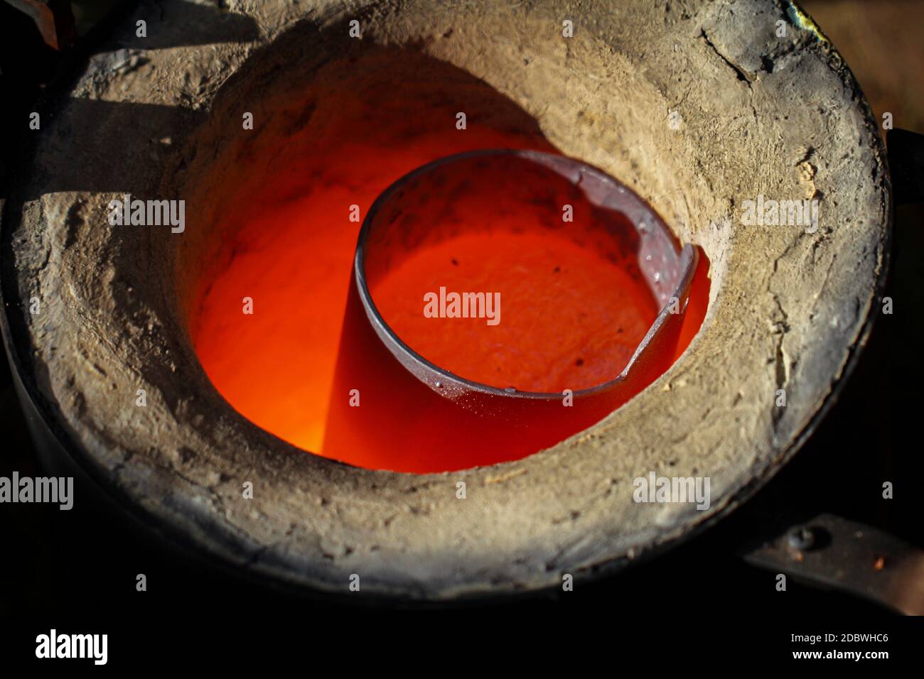A melting furnace in which copper is melted. Stock Photo