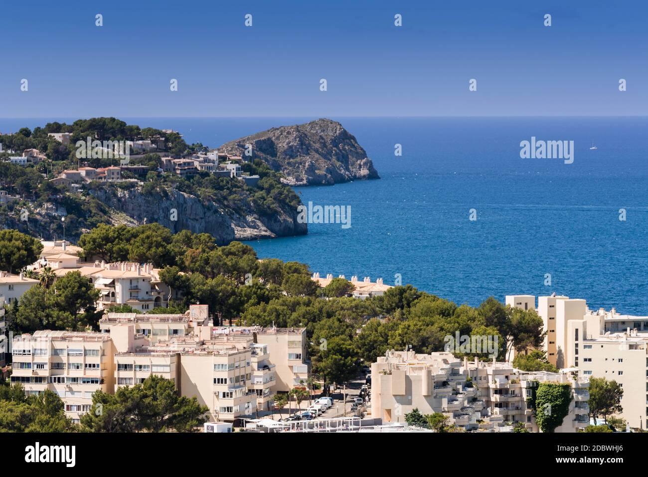 Panorama of the bay Paguera photographed from the mountain in Costa de la Calma. Stock Photo