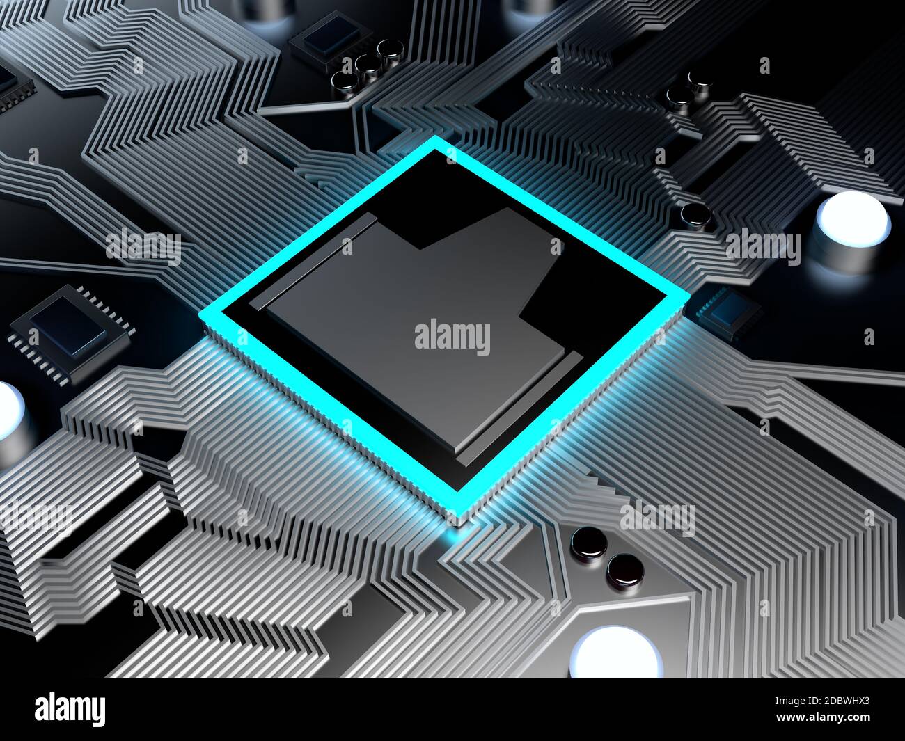 3D illustration of a CPU on a computer chipset or mainboard Stock Photo ...