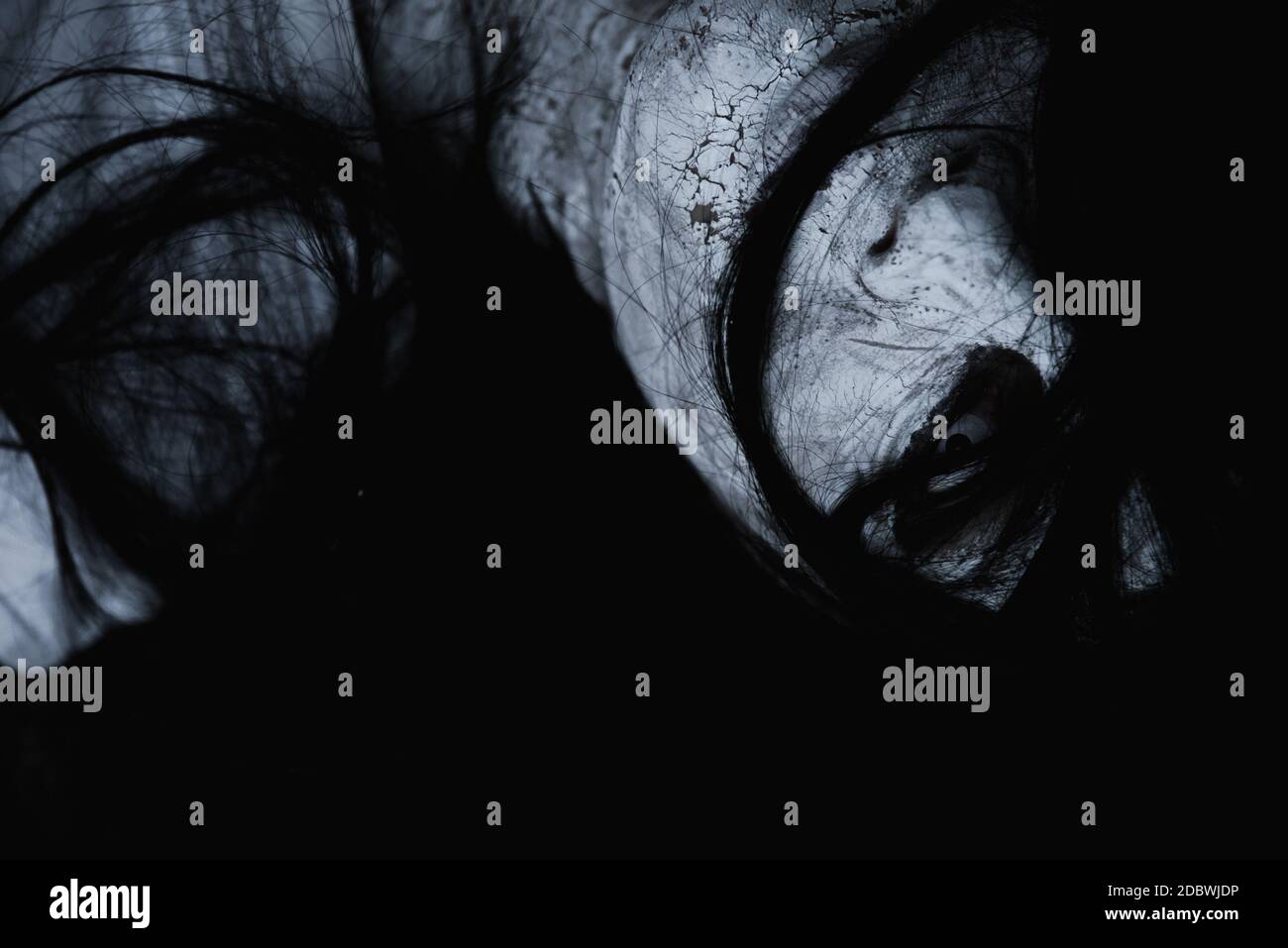 Close up face of Horror woman ghost creepy, halloween day concept Stock Photo
