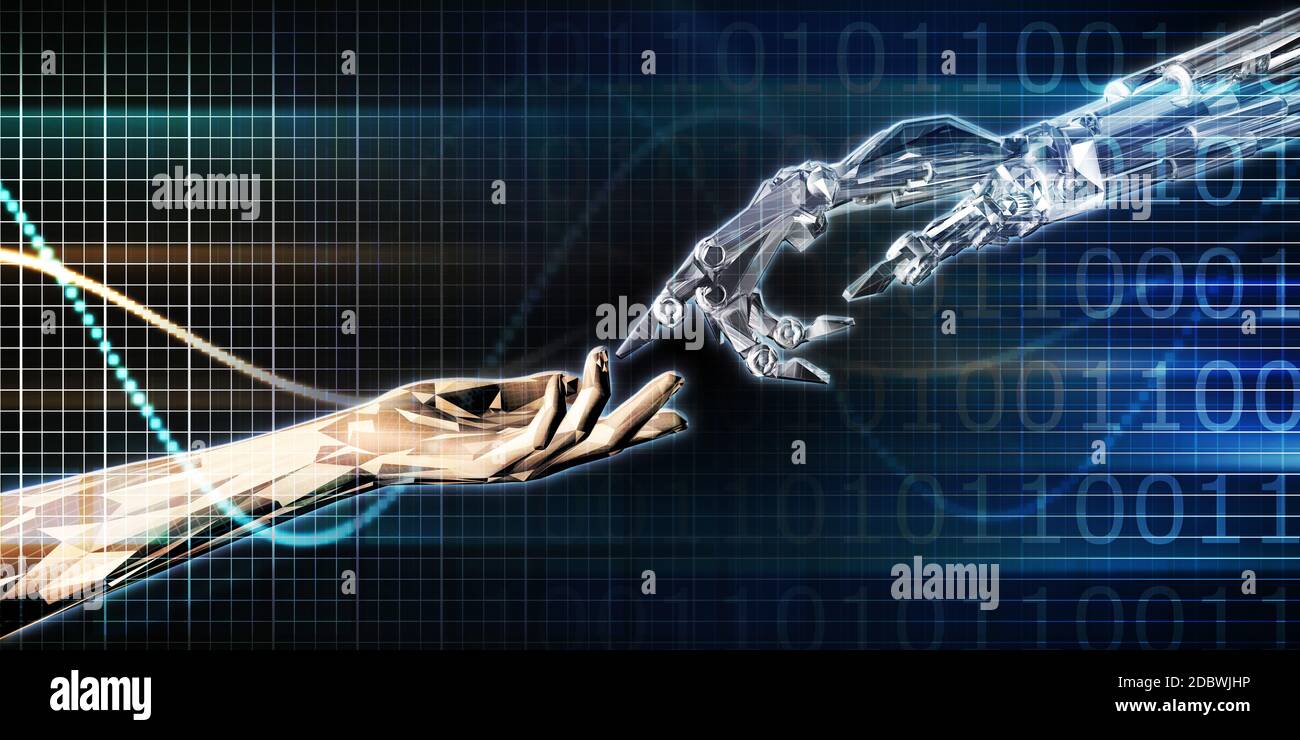 AI Economy of the Future with Humans and Robots Stock Photo