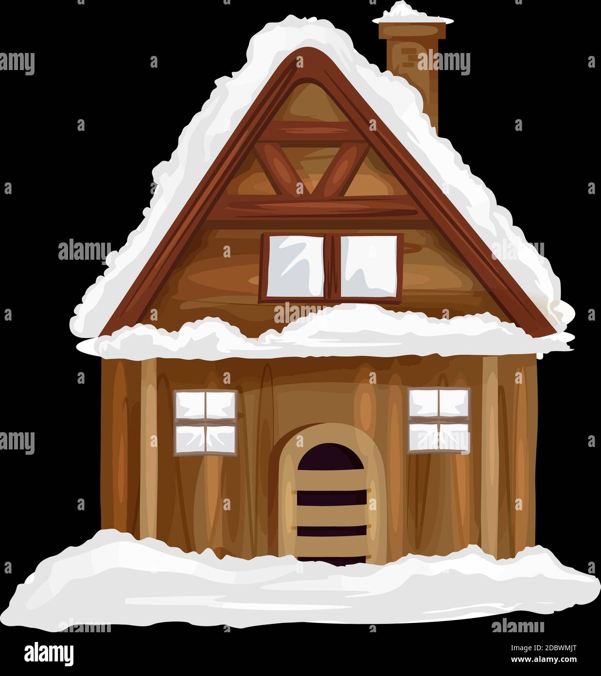 wooden lodge traditional cottage snow illustration Stock Photo - Alamy
