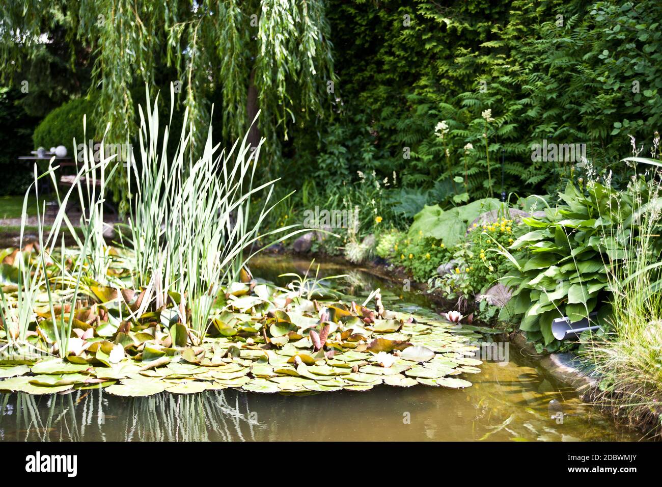 Garden pond with decoration Stock Photo Alamy