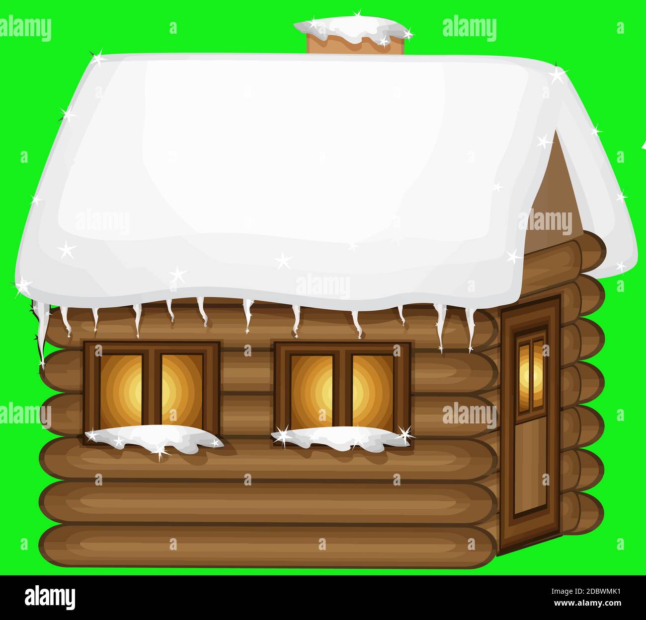 wooden lodge traditional cottage snow illustration Stock Photo - Alamy