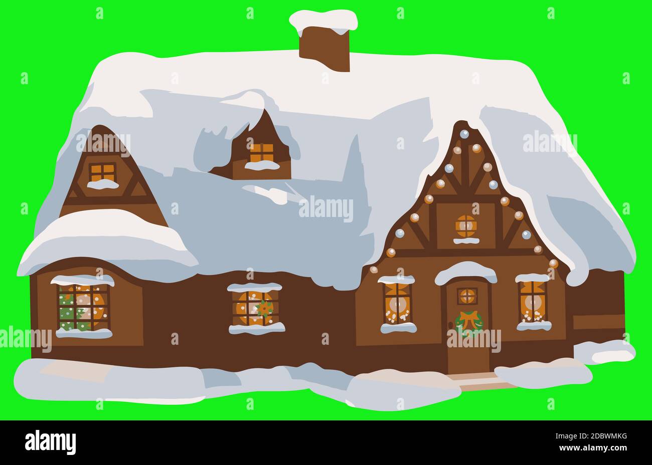 wooden lodge traditional cottage snow illustration Stock Photo - Alamy