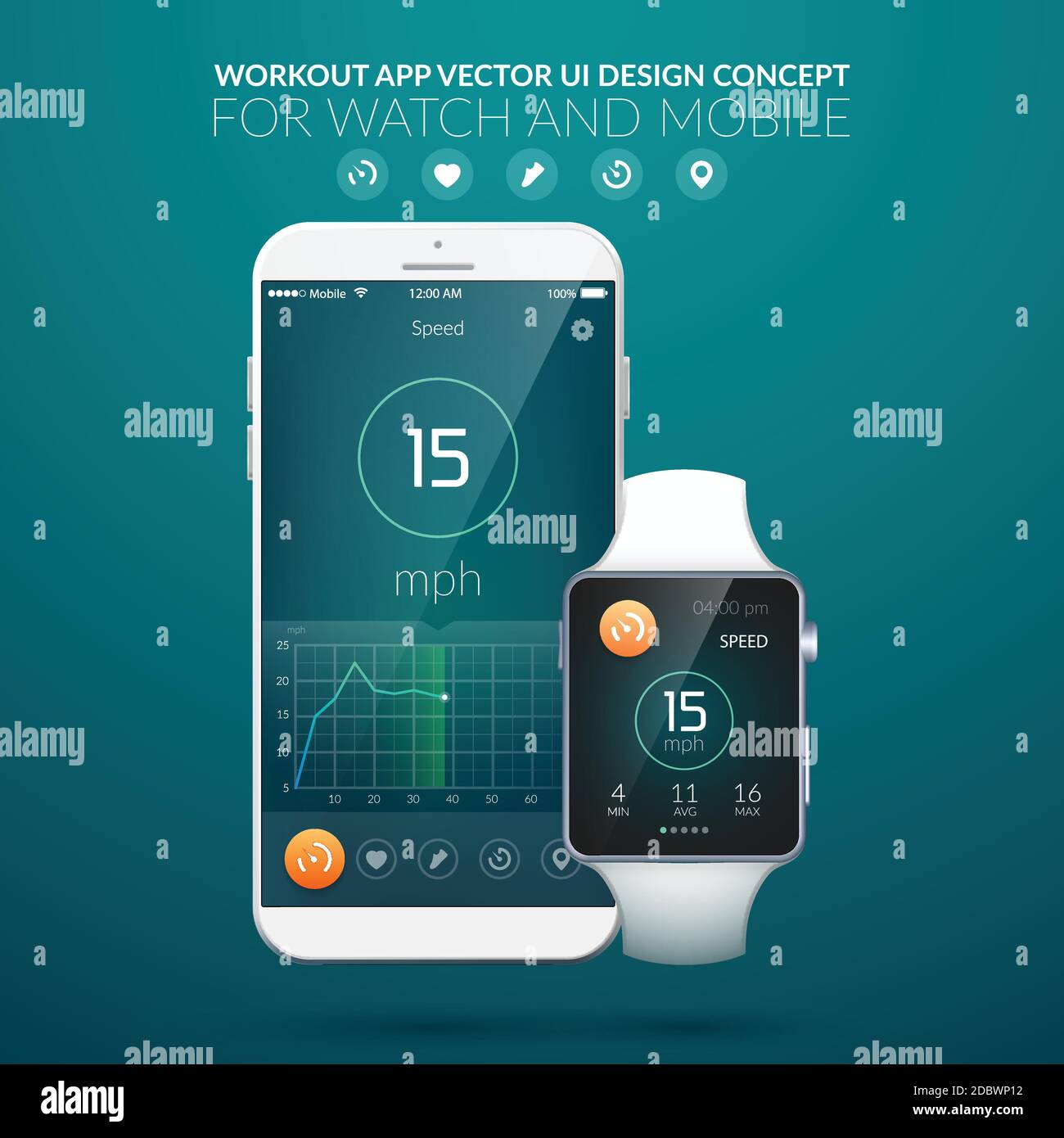 User interface design concept with web elements of workout application for mobile and clock devices isolated vector illustration Stock Vector