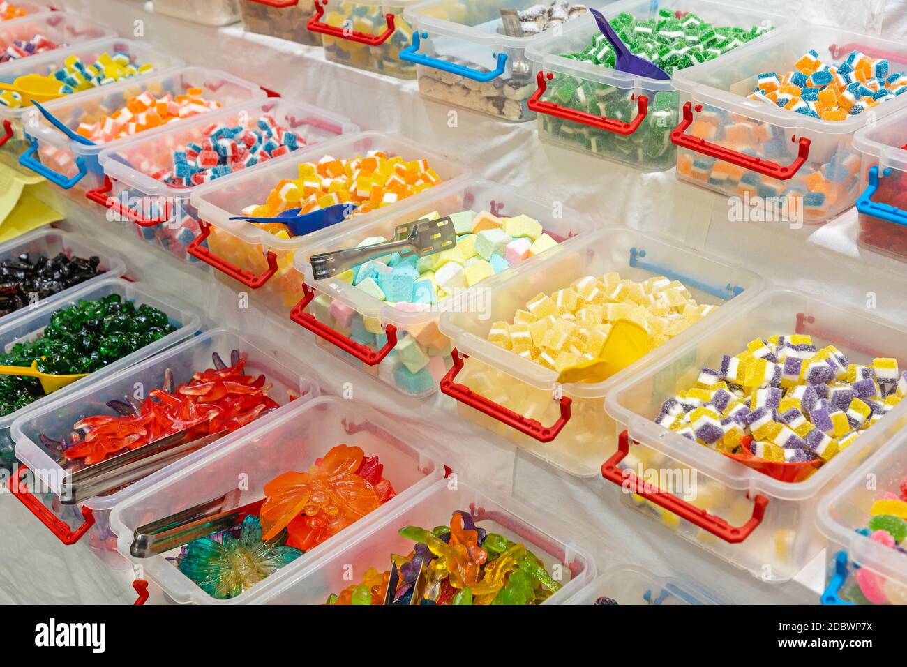 Many Gummy Candies Flavours in Bulk Boxes Variety Stock Photo Alamy
