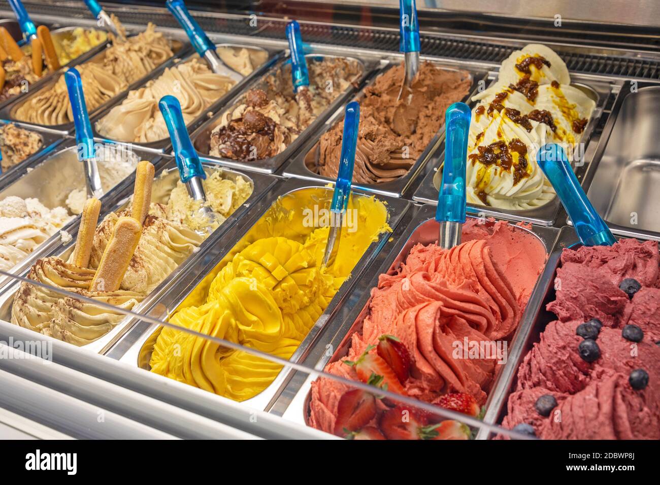 Italian Style Ice Cream Selection in Display Freezer Stock Photo Alamy