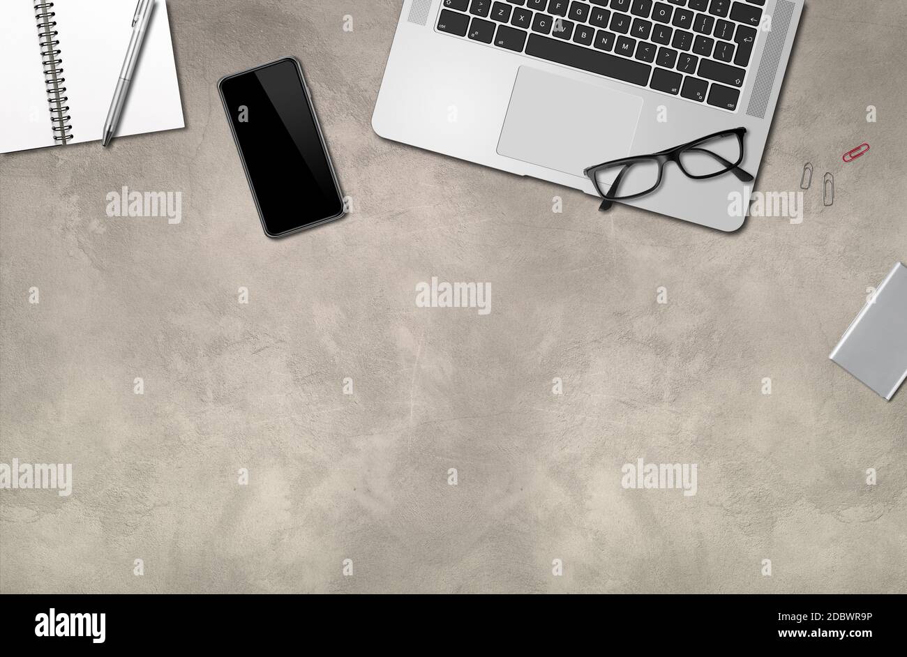 Modern office concrete desk mockup top view Stock Photo - Alamy