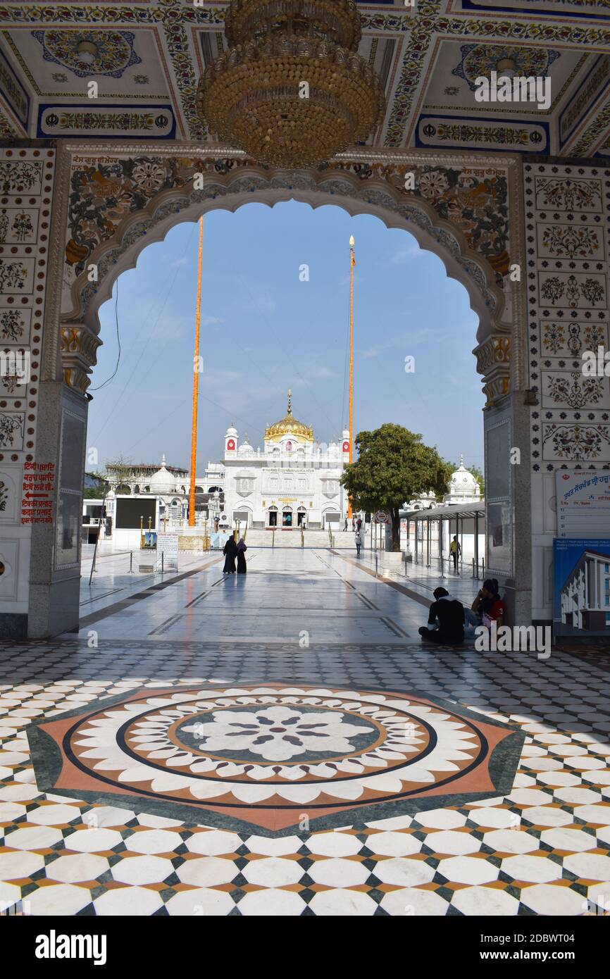 Front view from main Entrance Gate of Takhat Sachkhand Shri Hazur Abchalnagar Sahib, main Gurudwara of Nanded and one of the five high seats of author Stock Photo