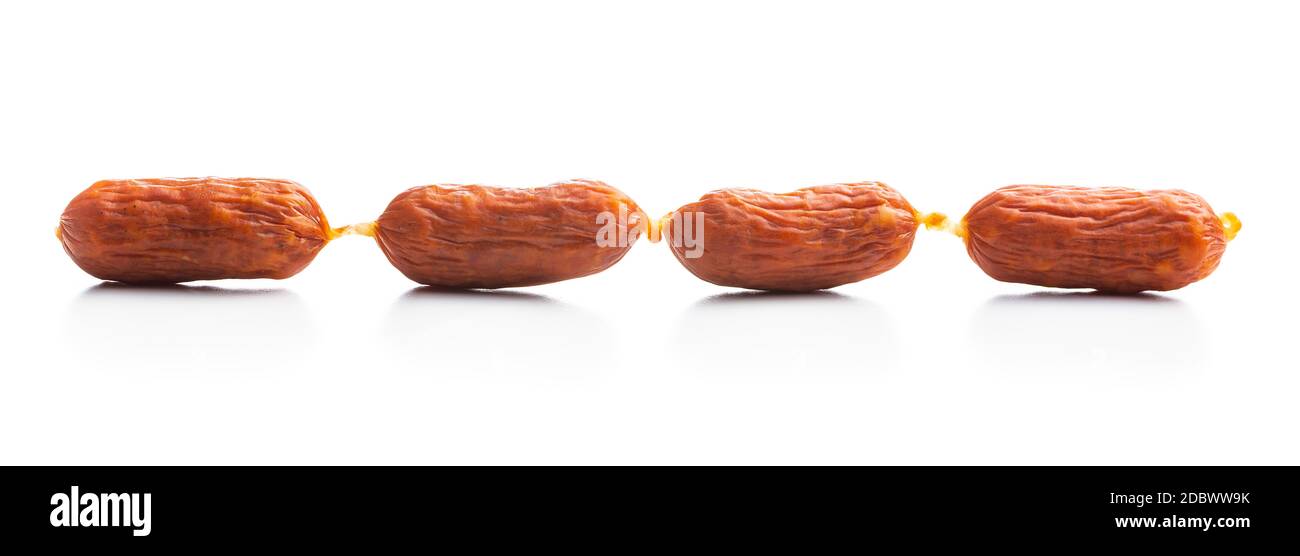 Mini salami sausages isolated on white background Stock Photo Alamy