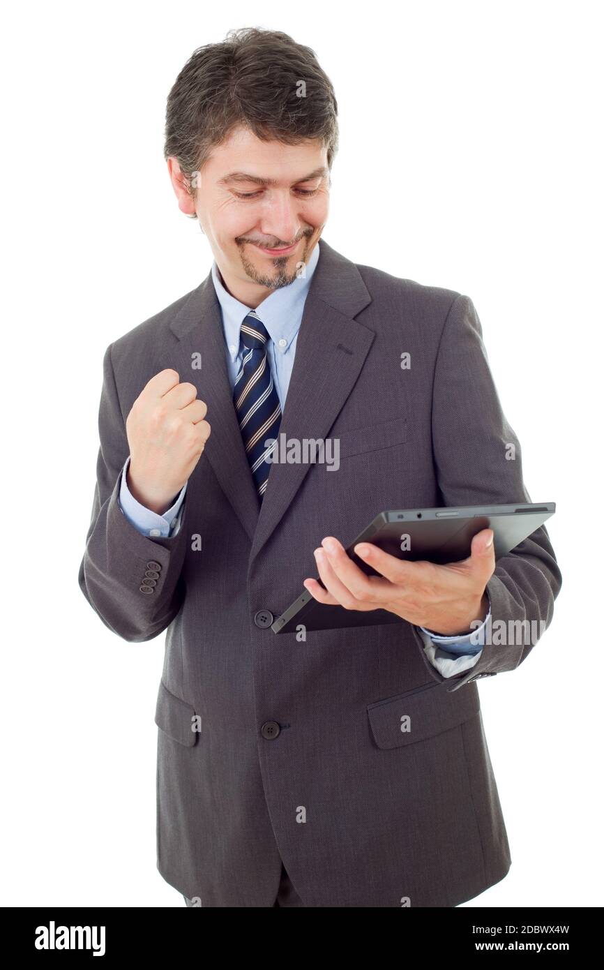 businessman using touch pad of tablet pc, isolated Stock Photo - Alamy