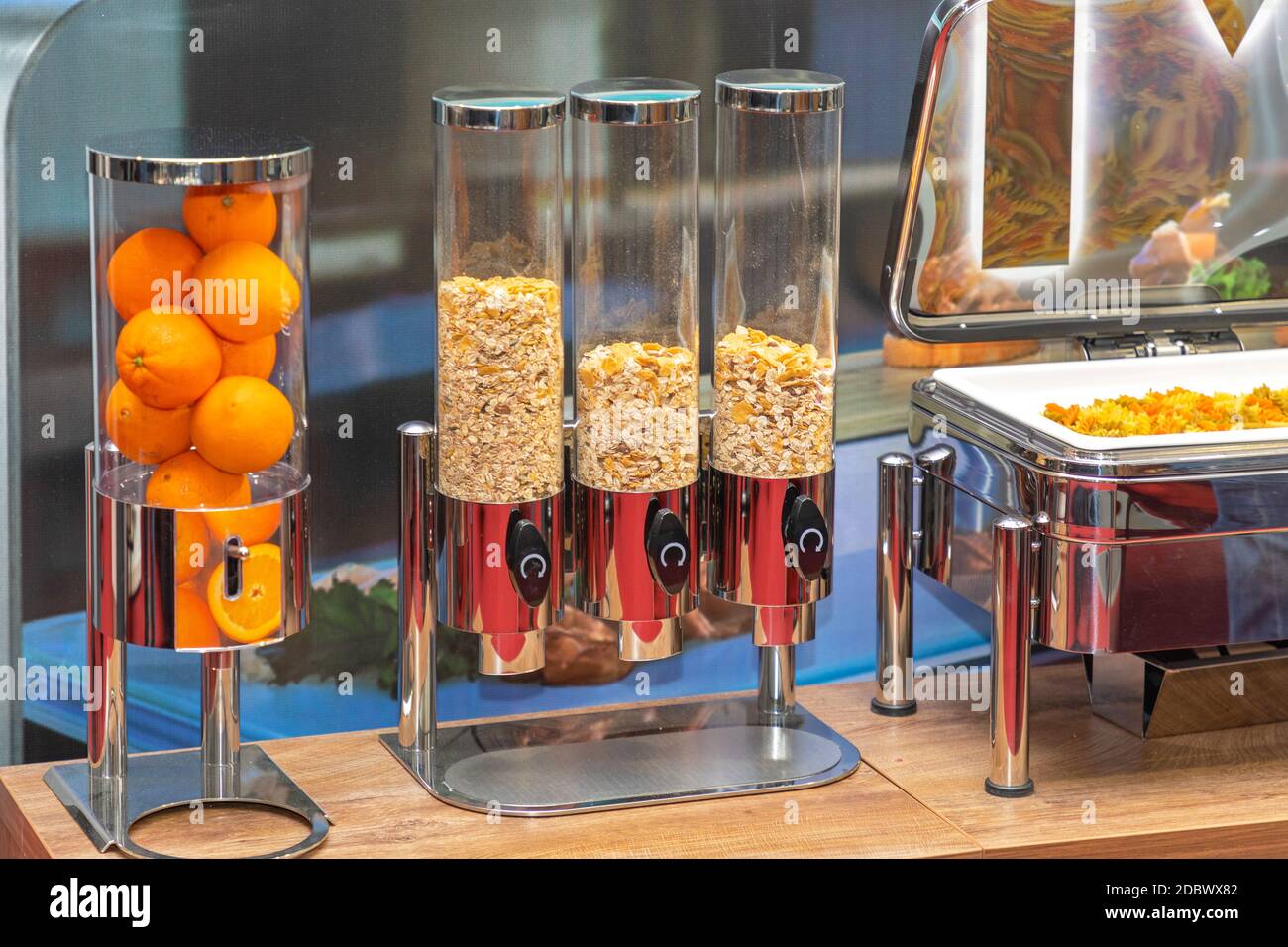 Cereals Dispenser at Self Service Breakfast Buffet Stock Photo Alamy
