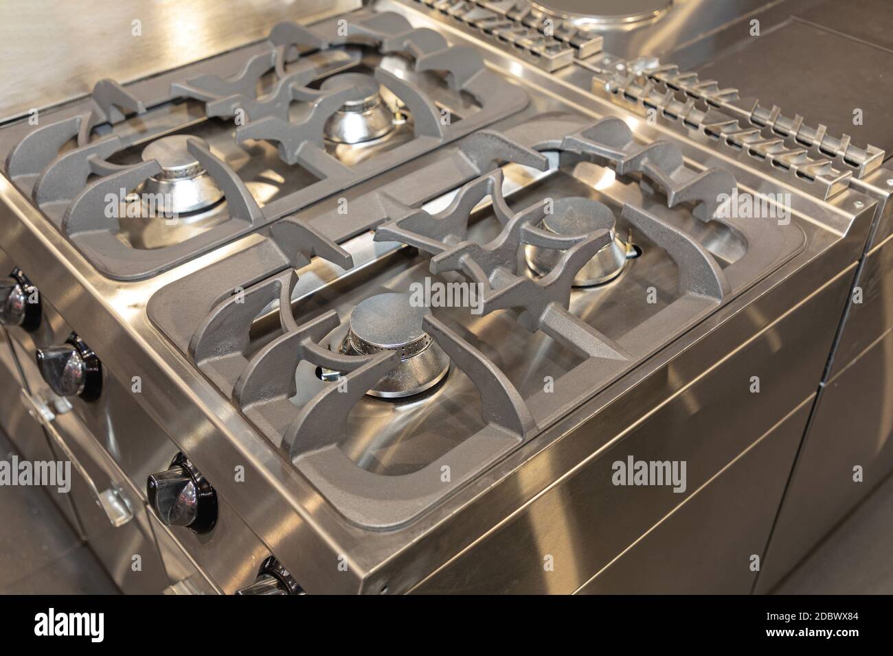 Commercial Gas Burning Stove in Restaurant Kitchen Stock Photo Alamy