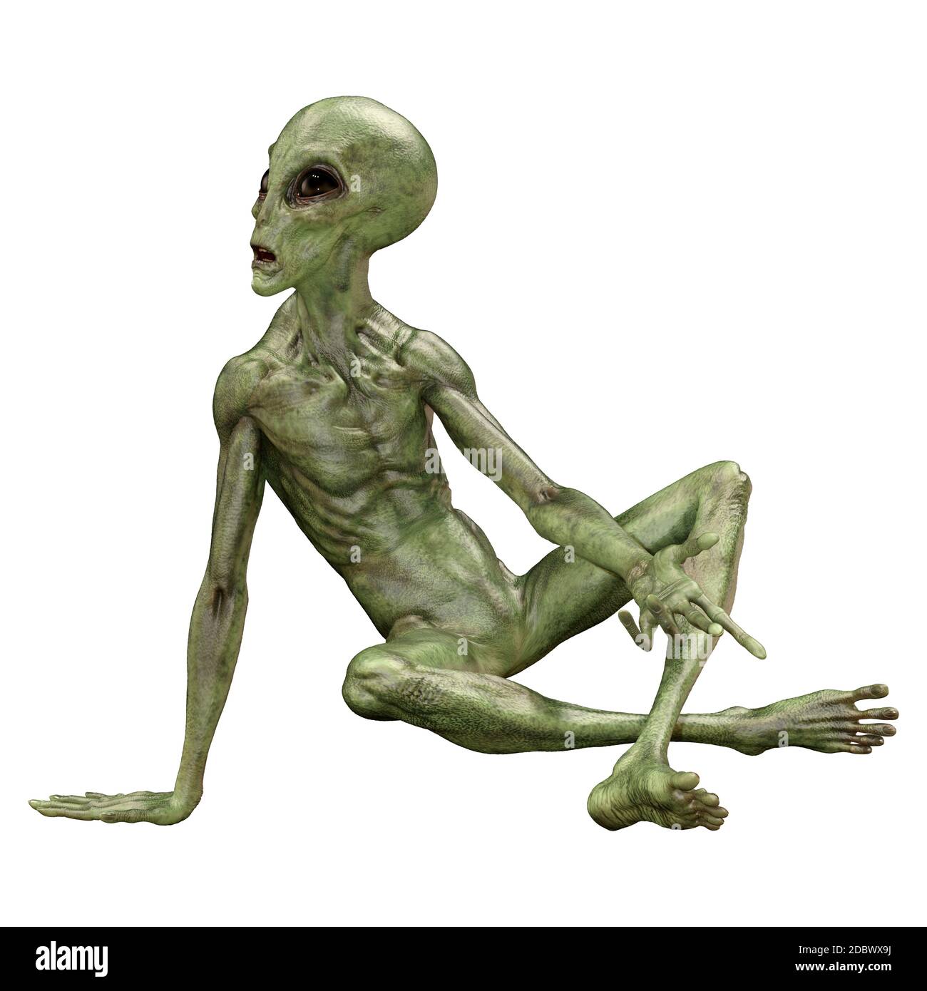 3D rendering of a green alien isolated on white background Stock Photo ...