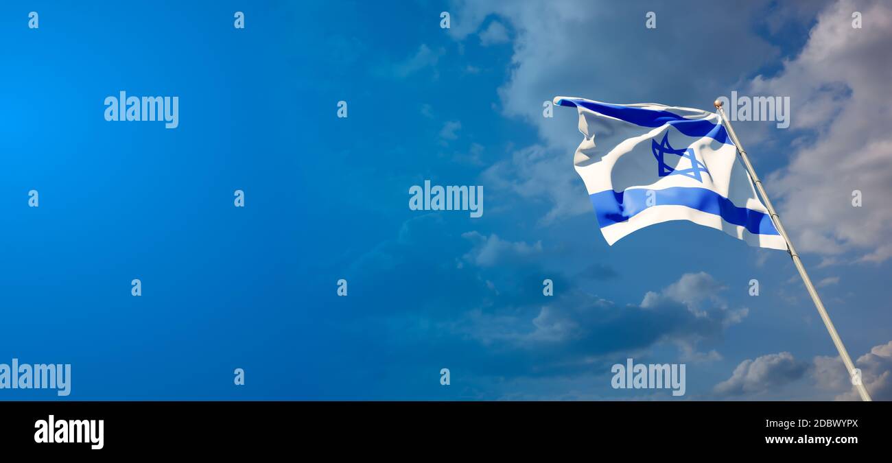 Beautiful national state flag of Israel with blank space on wide ...