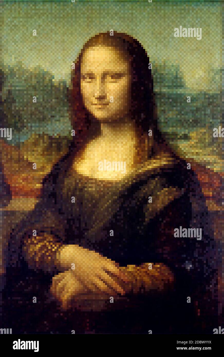 Mona Lisa - Leonardo da Vinci. Redrawing with pixel art style. Stock Photo