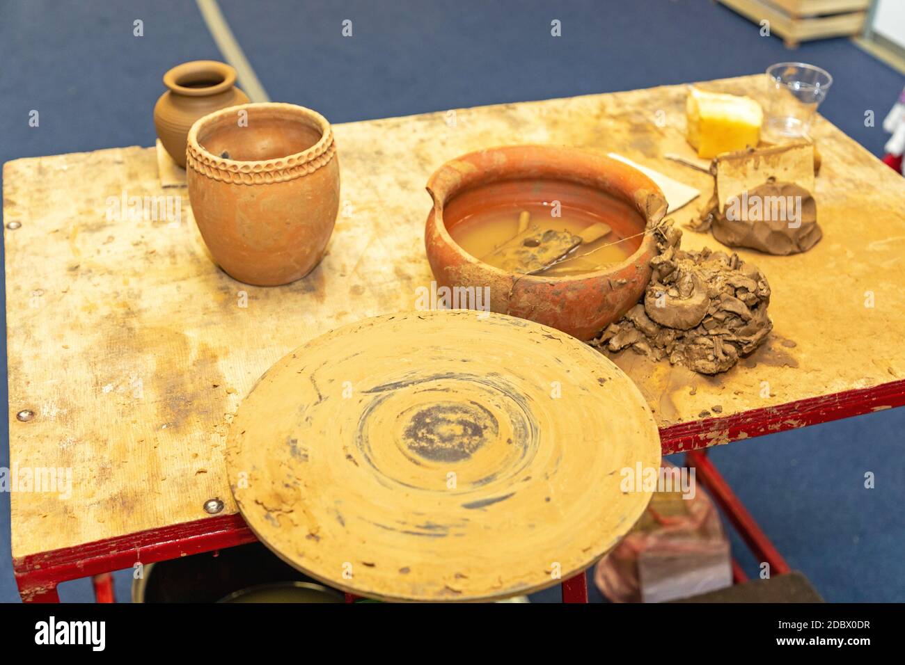 Clay Pottery Wheel and Tools at Table Stock Photo Alamy