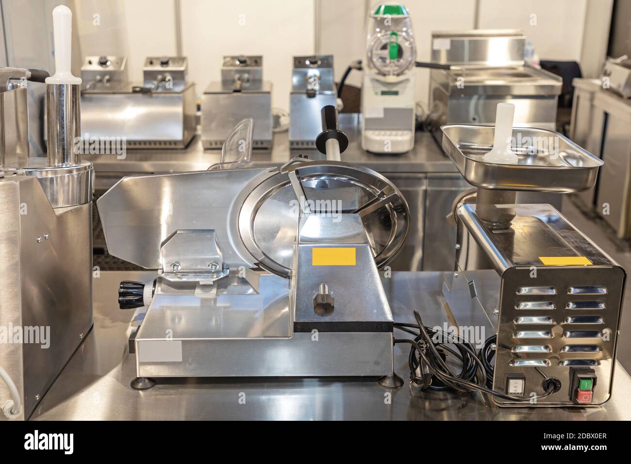Commercial Deli Slicer Meat Grinder Machine in Butcher Shop Stock Photo ...