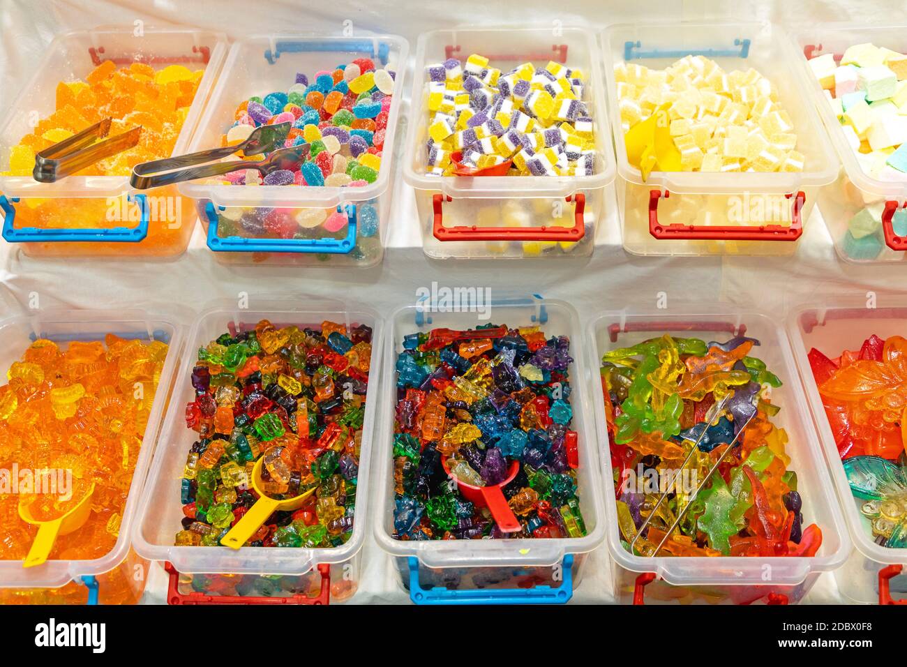 Many Gummy Candies Flavours in Bulk Boxes Variety Stock Photo Alamy
