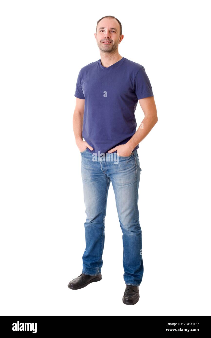 happy casual man full body in a white background Stock Photo - Alamy