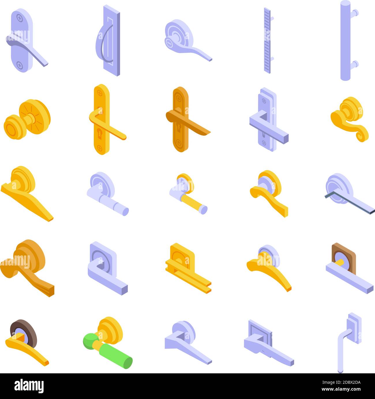 Door handles icons set. Isometric set of door handles vector icons for ...