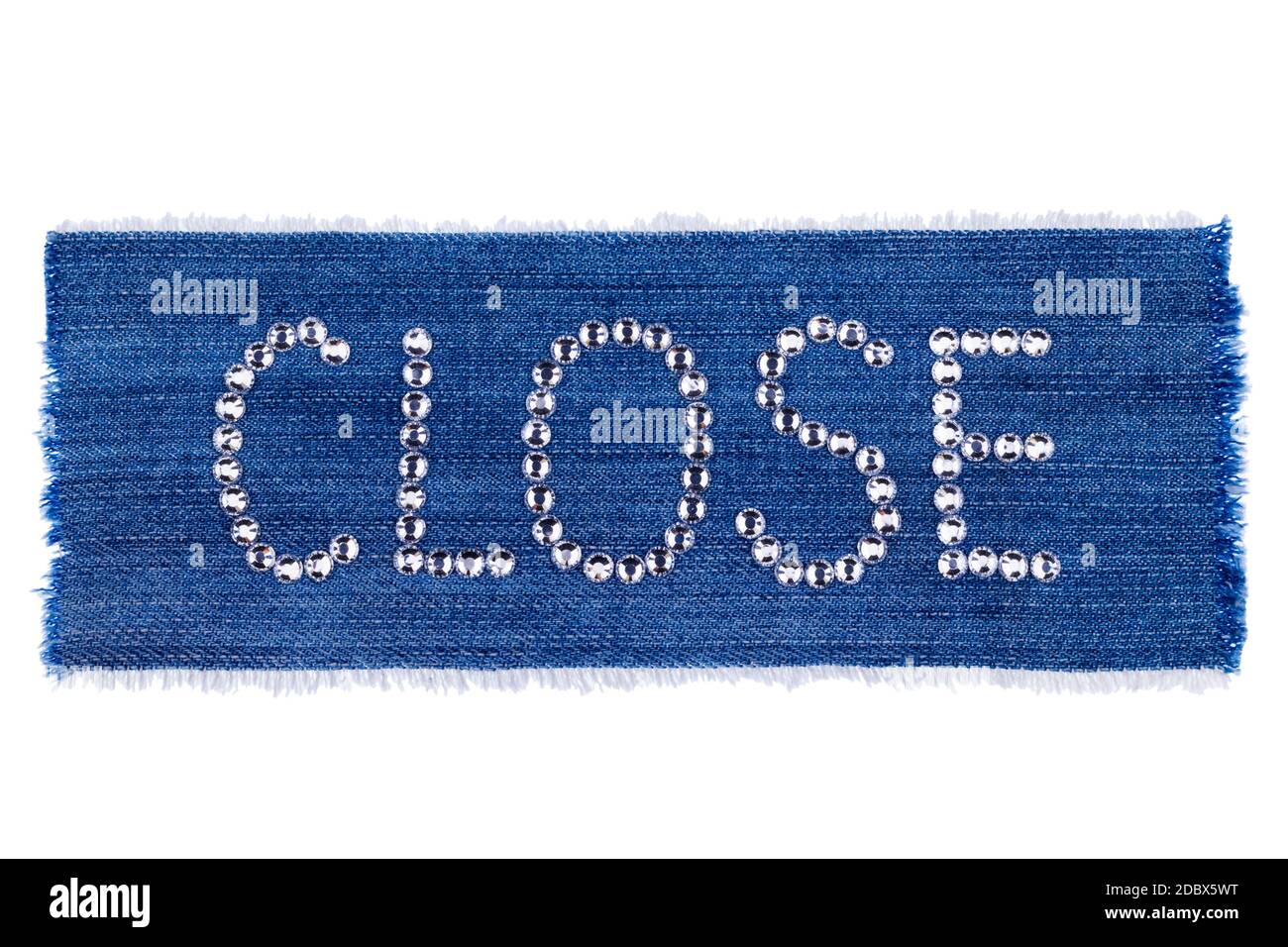 Frame with the word CLOSE laid out rhinestones, isolated on white