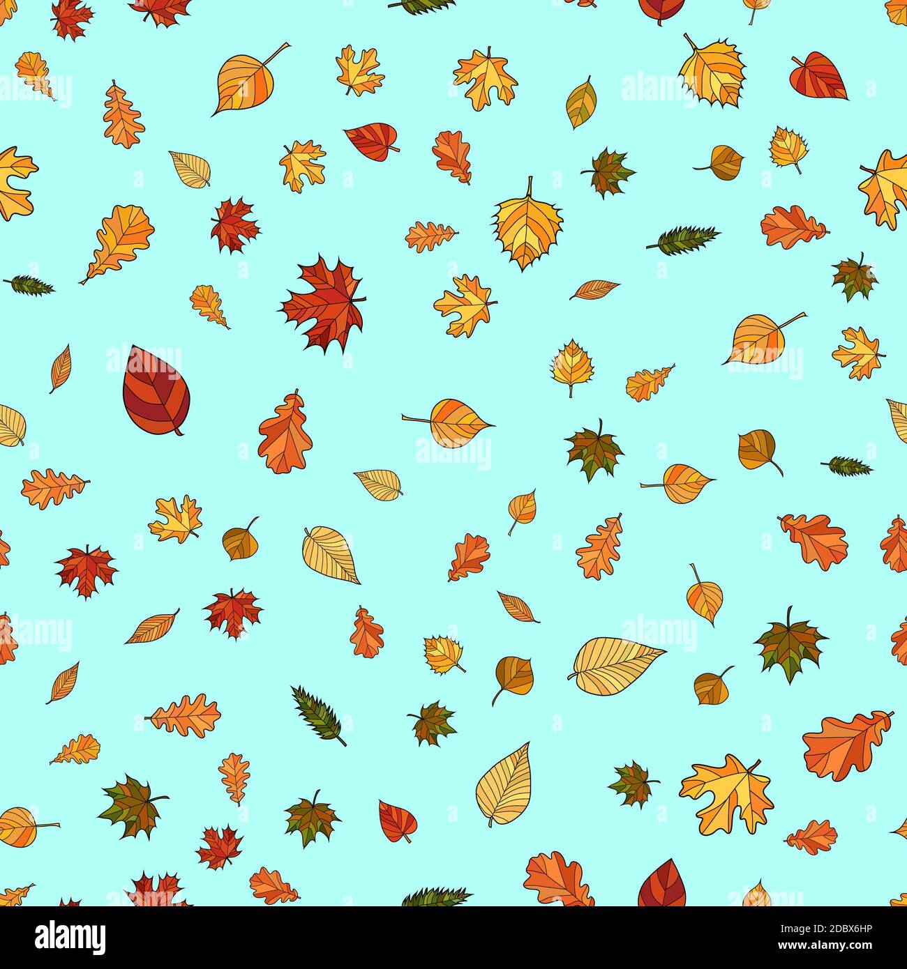 abstract doodle autumn leaves seamless pattern Stock Photo - Alamy