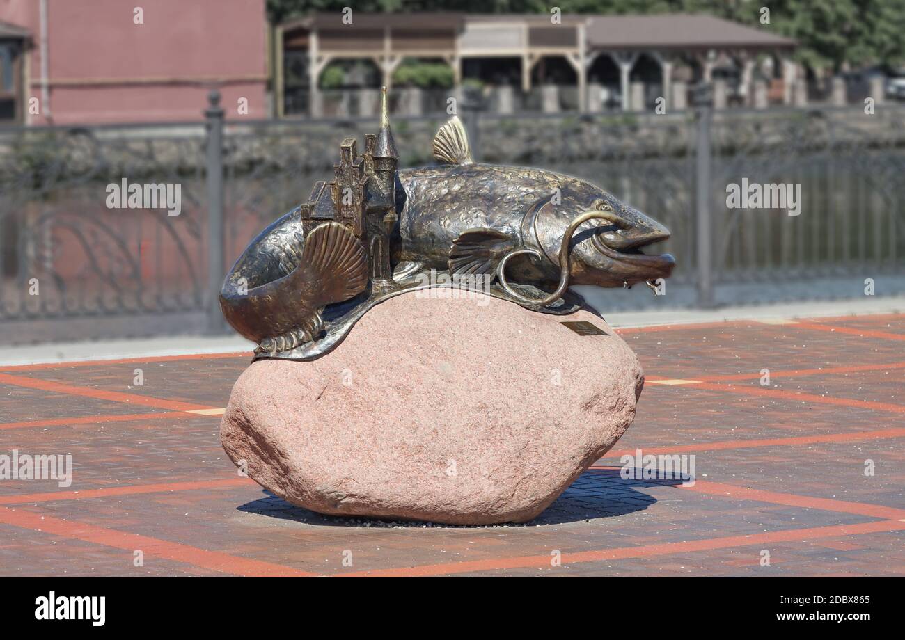Bronze sculpture of a catfish fish on the embankment in Kaliningrad, Russia. Photographed on June 30, 2020. Stock Photo