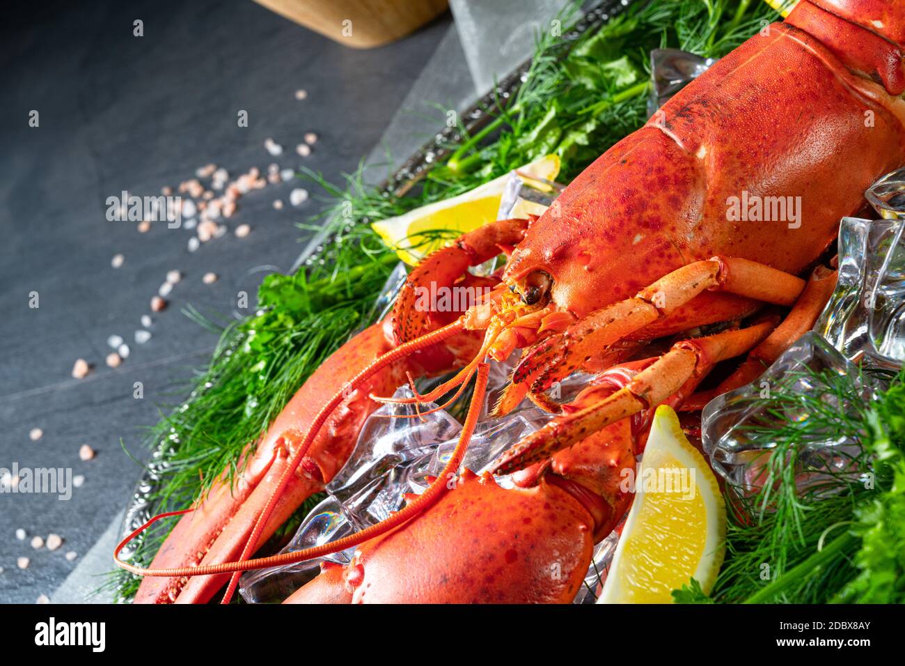 the cooked lobster on ice Stock Photo