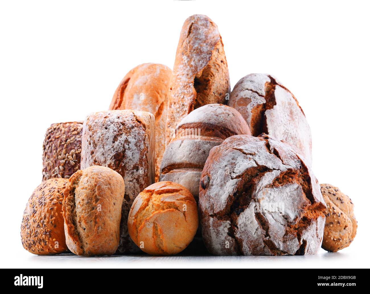 Composition with assorted bakery products isolated on white Stock Photo