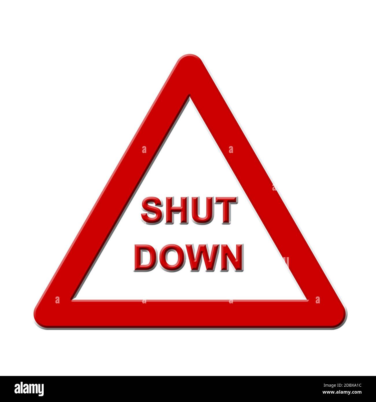 SHUT DOWN lettering on a traffic sign for danger isolated on white