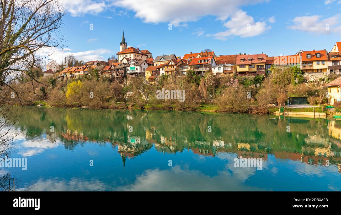 River Krka Reflection in Novo Mesto Slovenia Stock Photo