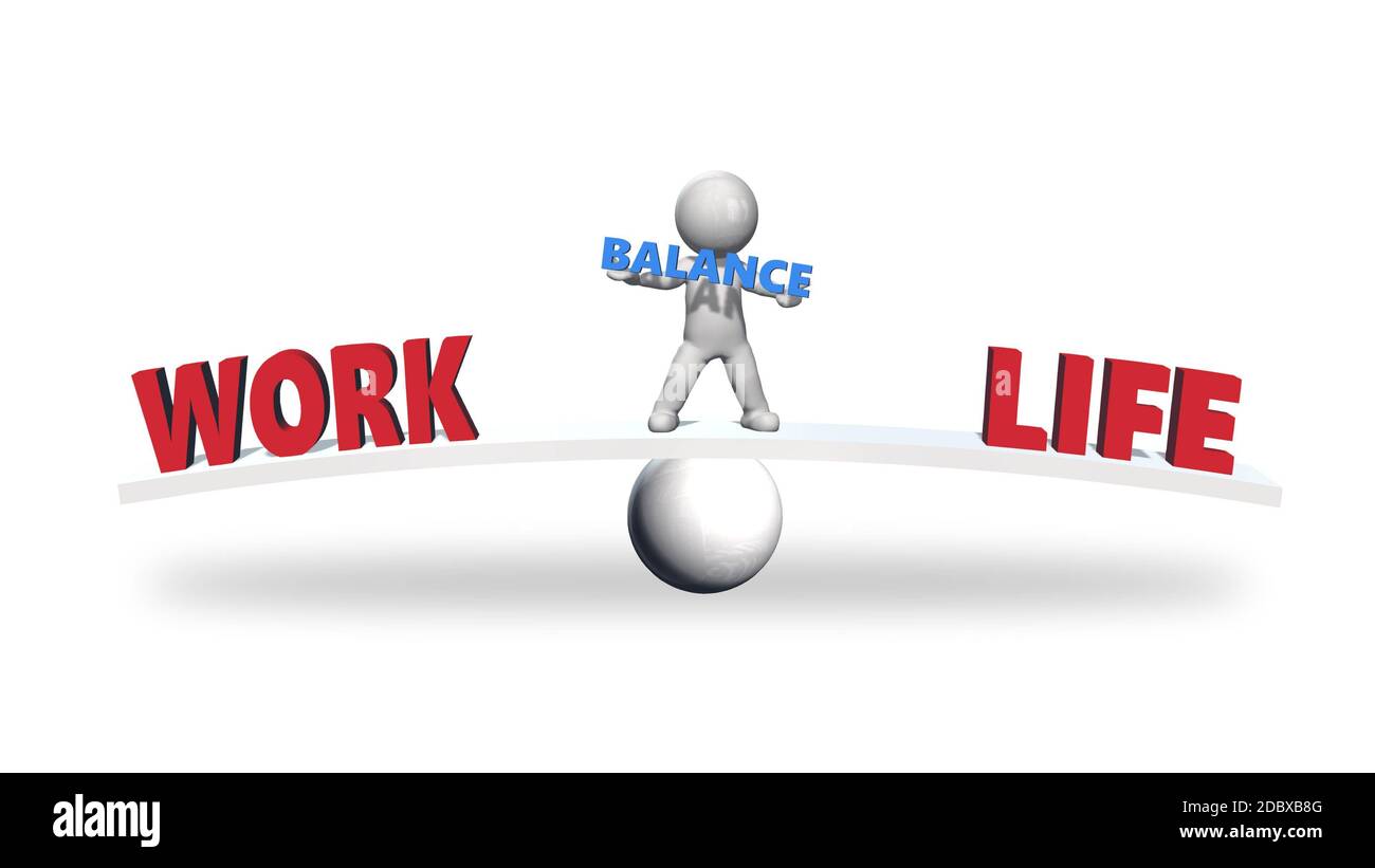 WORK LIFE lettering - red letters shown in balance and 3D people in the ...