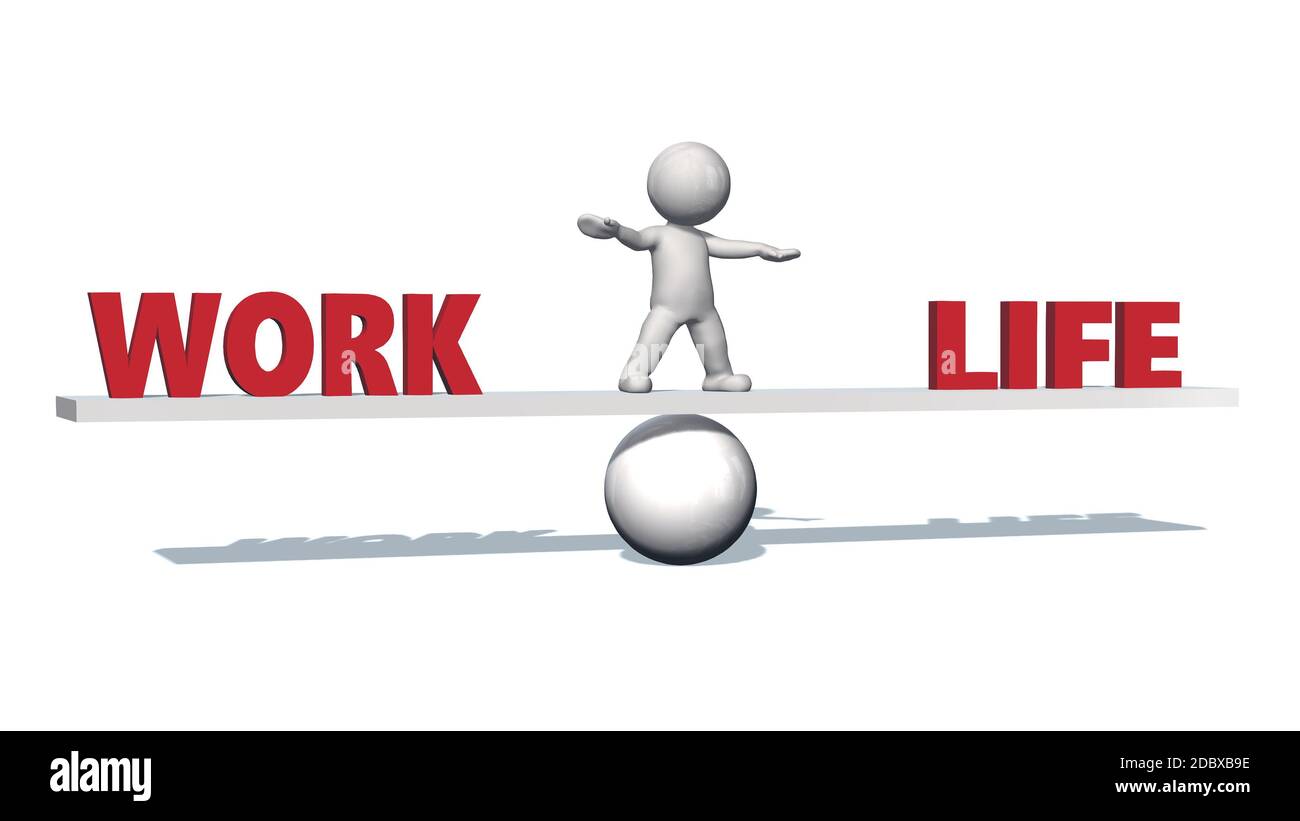 WORK LIFE lettering - red letters shown in balance and 3D people in the ...